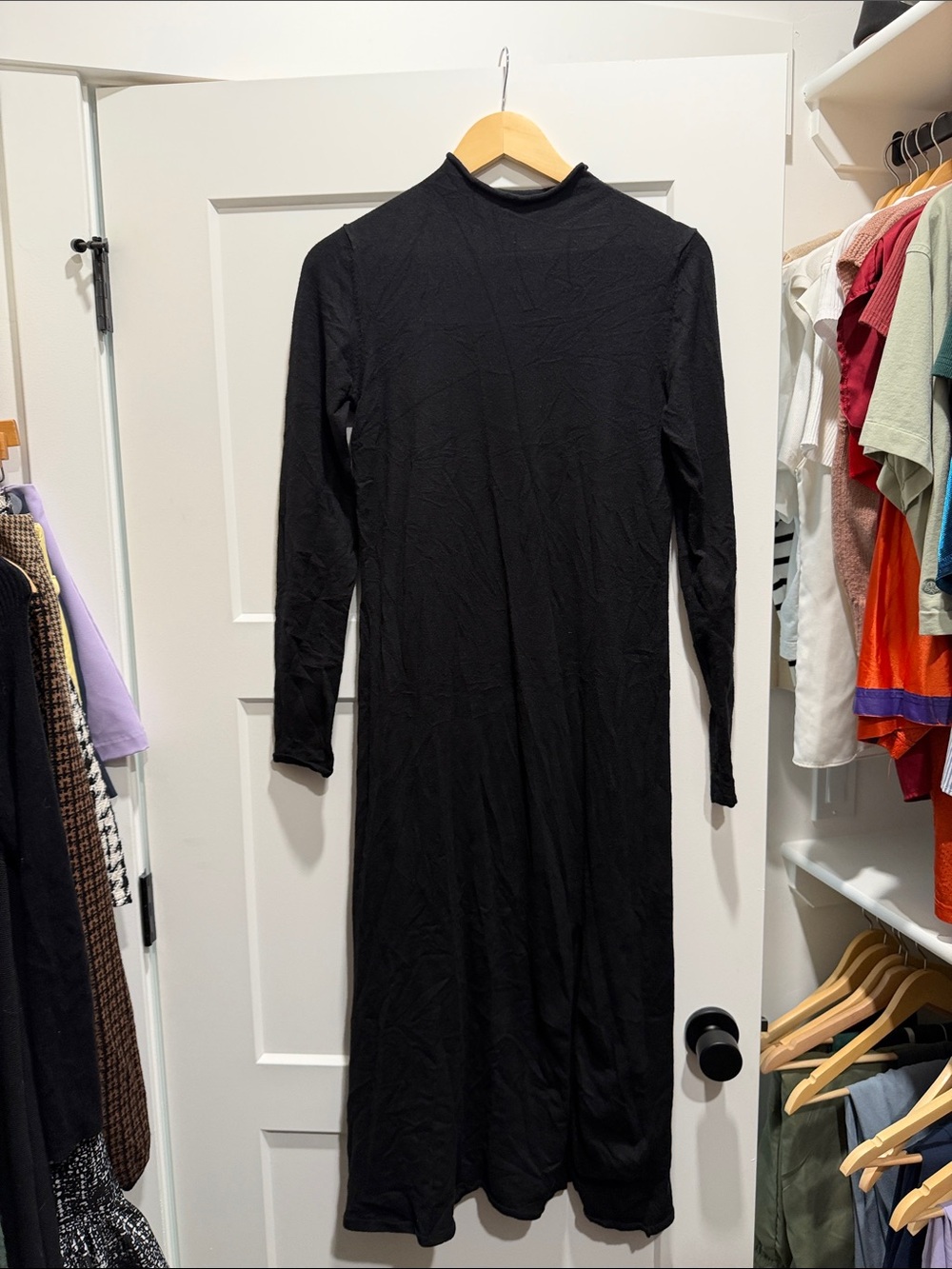 Mango Black Long Sleeve Maxi Dress with Mock Neck